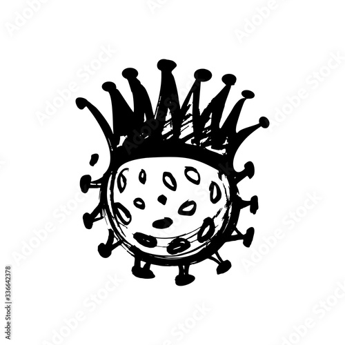 virus in the crown - emblem. coronavirus - black and white sketch. Kovid-19. pandemic symbolism - scribble. coronavirus web icon carelessly drawn - symbol of 2020