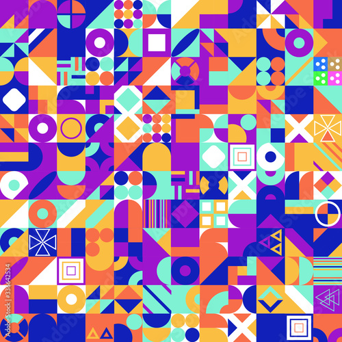 Retro pattern of different shapes. Colorful vector mosaic backdrop. Geometric hipster retro background