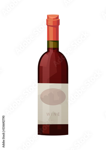 Glass bottle of red wine on white background