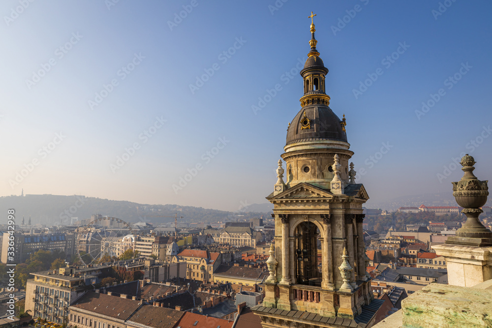 Rooftop view. from St Stephen Basilica in Budapest city center, Hungary