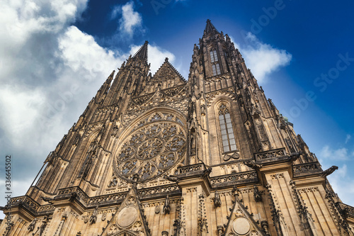 St Vitus cathedral great historical building in Prague castle and cloudy blue sky background © Dmitrii