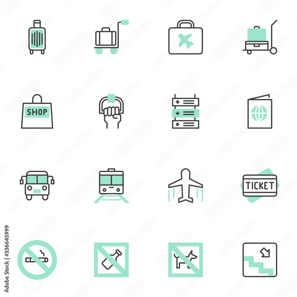 Travel and journey filled outline icons set, line vector symbol collection, linear colorful pictogram pack. Signs logo illustration, Set includes icons as bus, train, plane, ticket, pass, document