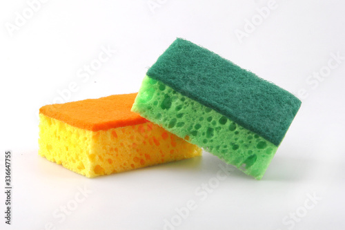 Canvas Print Two dishwashing sponges isolated on a white background.
