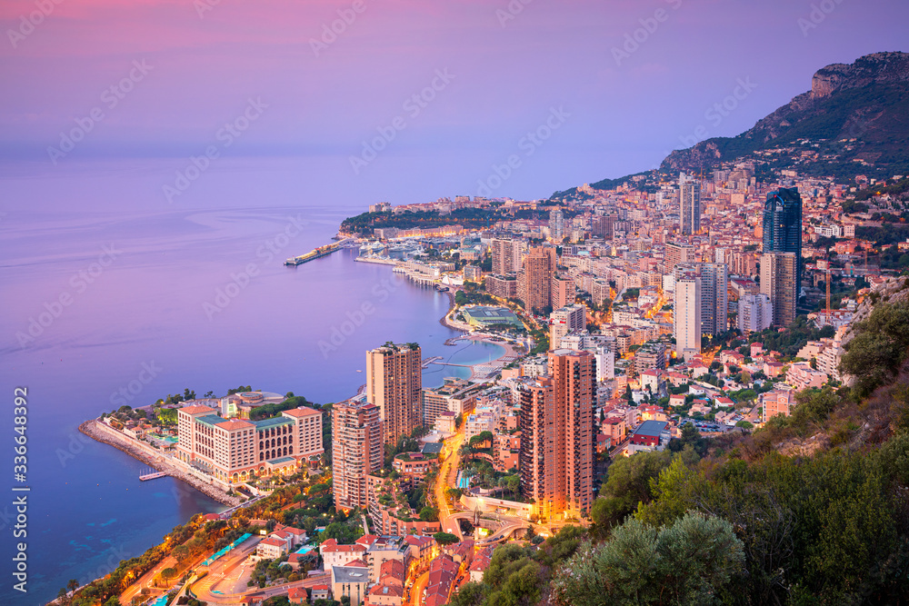 Monte Carlo, Monaco. Aerial cityscape image of Monte Carlo, Monaco during summer sunrise.