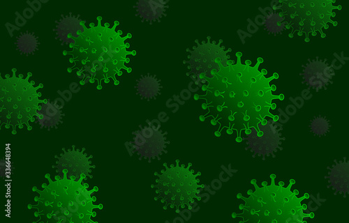 Covid-19 Corona Virus concept. Virus Wuhan from China. Green background. 2019-nCoV influenza pandemic. Vector illustration.