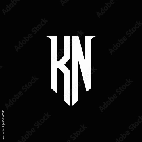 KN logo monogram with emblem shield style design template