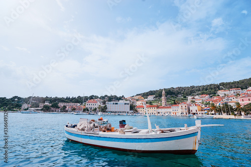 Hvar Old Town Promenade. Sea coast in Dalmatia,Croatia. A famous tourist destination on the Adriatic sea.