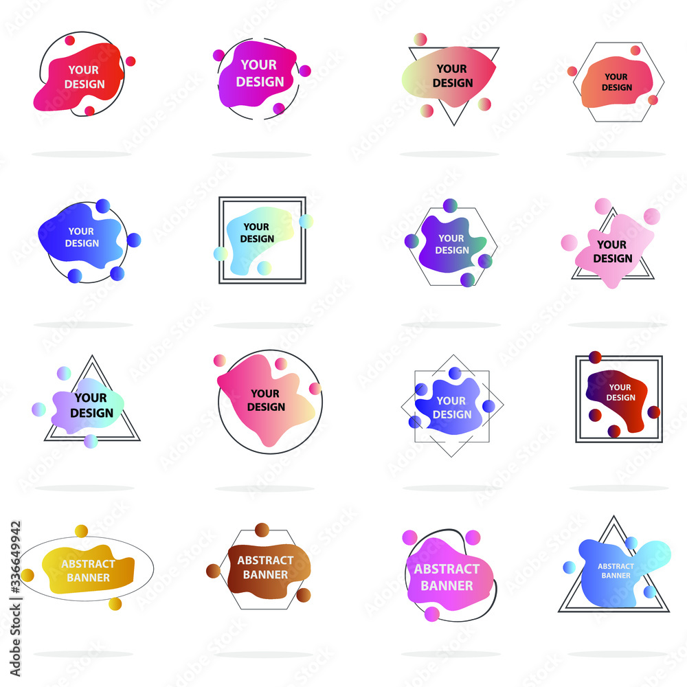Fototapeta premium Modern geometric badges set. Colorful vector gradient shapes composition. Trendy minimal design. 3D graphic futuristic style 