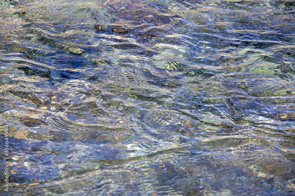 Flowing clean water surface waves and reflection pattern natural lake stream brook river ecology backround