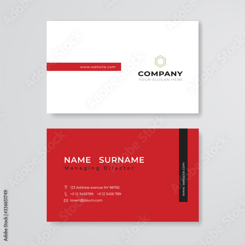 Red and white business card flat design template vector