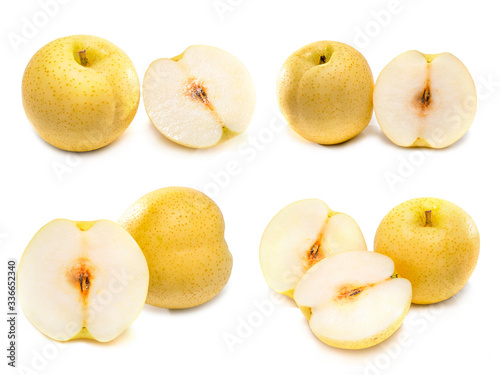 Fresh group oriental pear on a white background, Chinese pear isolated on white background