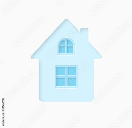 Paper blue house. Isolated object. Origami design. Vector illustration