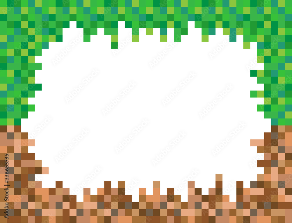 Abstract square pixel mosaic background illustration. Grass and ground wallpaper. Vector. Border. Frame. Background.