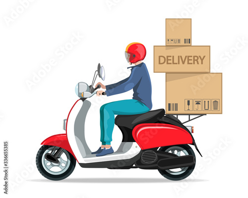 Motorcycle rider. Fast courier. Motorcycle driver courier. Bike scooter delivery. Moped. Scooter and motorbike. Economical and ecological city transport. Scooter for tourism. Food delivery on a moped