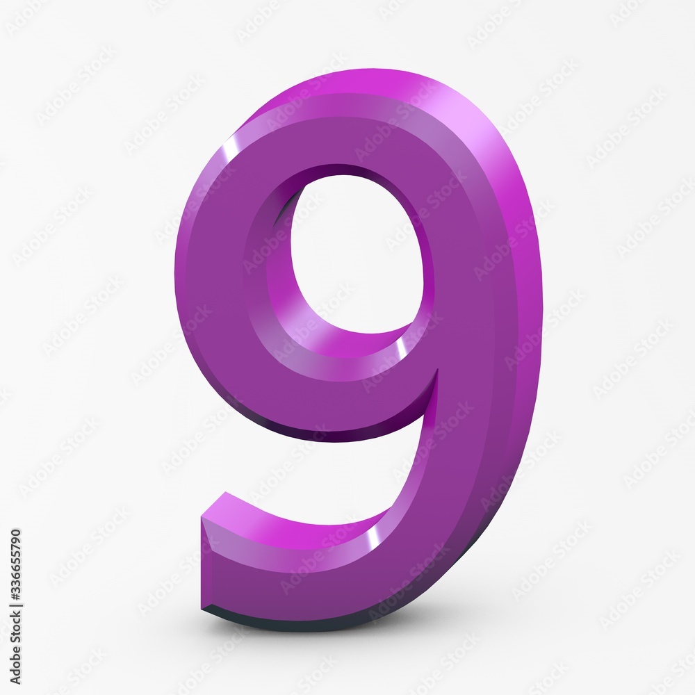 Number 9 on White Background.3D Rendering Number 9 on White Background.3D Rendering