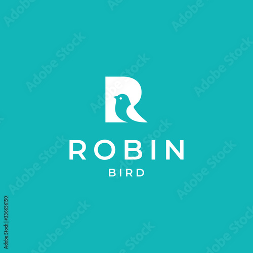 The robin logo is formed from the negative area of the letter R