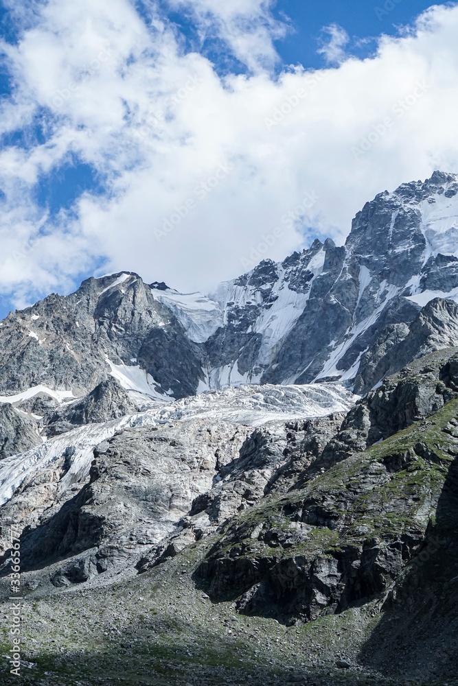 snow slopes of the mountains of the North Caucasus in summer