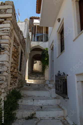 Alley and buildings in the village of Apiranthos in central Naxos, Greece.