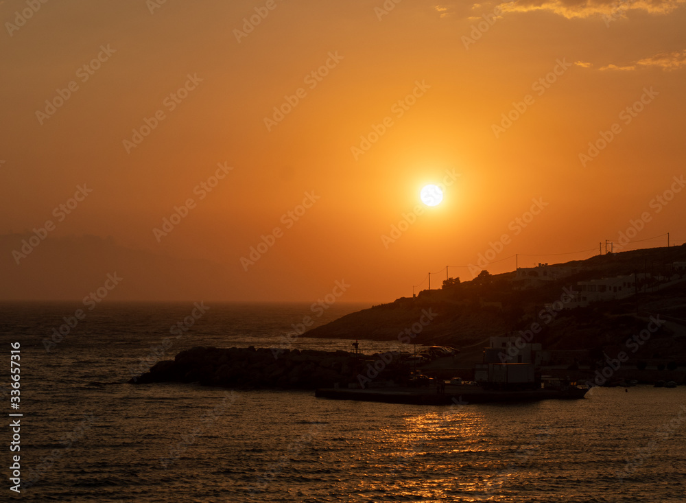 Beautiful Sunset over the Aegean Sea at Donousa Island, Greece.
