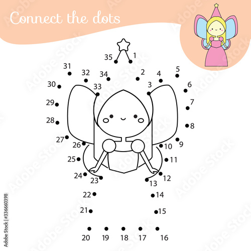Cute fairy connect the dots. Dot to dot by numbers activity for kids and toddlers. Children educational game