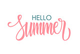 Hello Summer card template. Hand drawn lettering. Calligraphic element for seasonal design. Vector illustration.