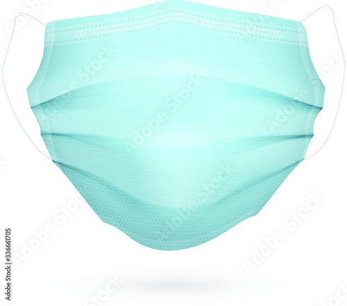 Medical surgical mask with ear straps. Realistic vector illustration. Procedure mask to cover mouth and nose to protect from virus and bacteria.