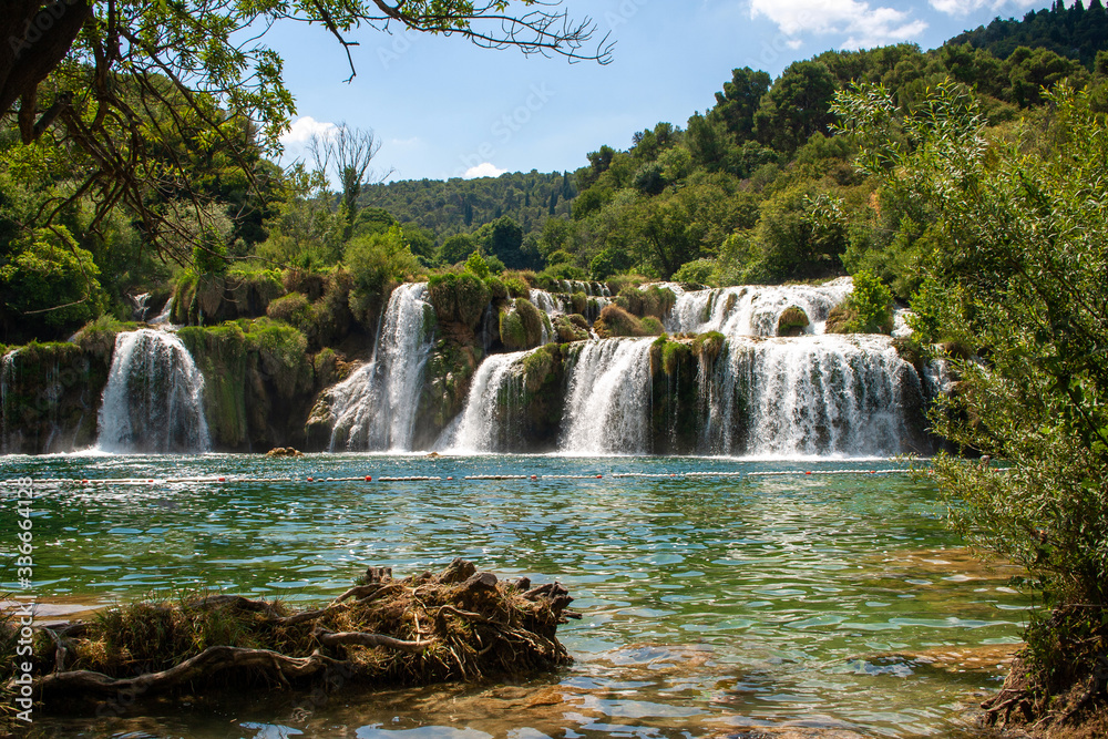 Obraz premium Beautiful cascade waterfalls without tourists in Krka national park