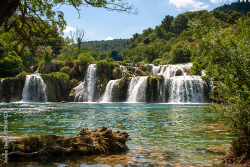 Beautiful cascade waterfalls without tourists in Krka national park