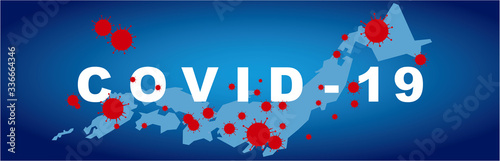 Illustration vector graphic of Coronavirus outbreak warning against a Japan map background. 