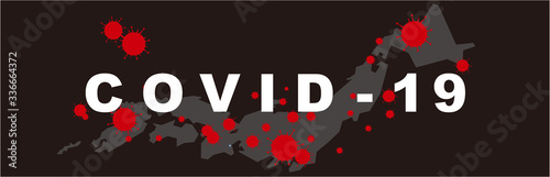 Illustration vector graphic of Coronavirus outbreak warning against a Japan map background. 