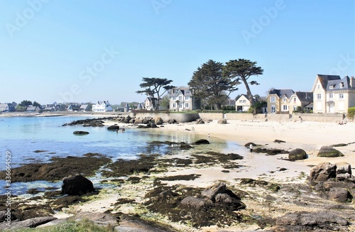 People enjoying beach in Brignogan Plages in northern Brittany, France