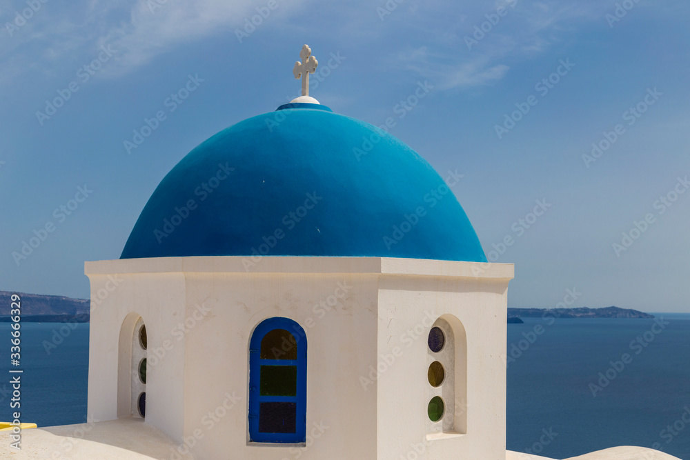 Blue dome Churches at Santorini Island 