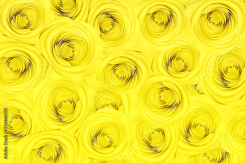 Creative pattern with yellow paper rose flower on pastel color background.