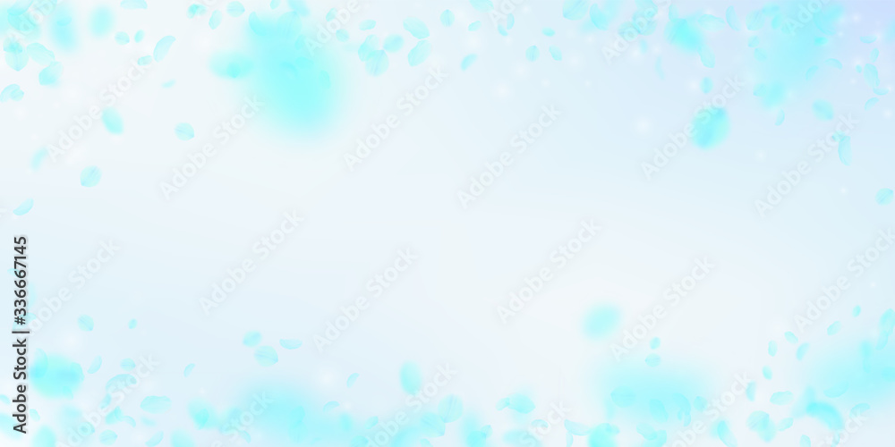 Turquoise flower petals falling down. Positive rom Turquoise flower petals falling down. Positive rom