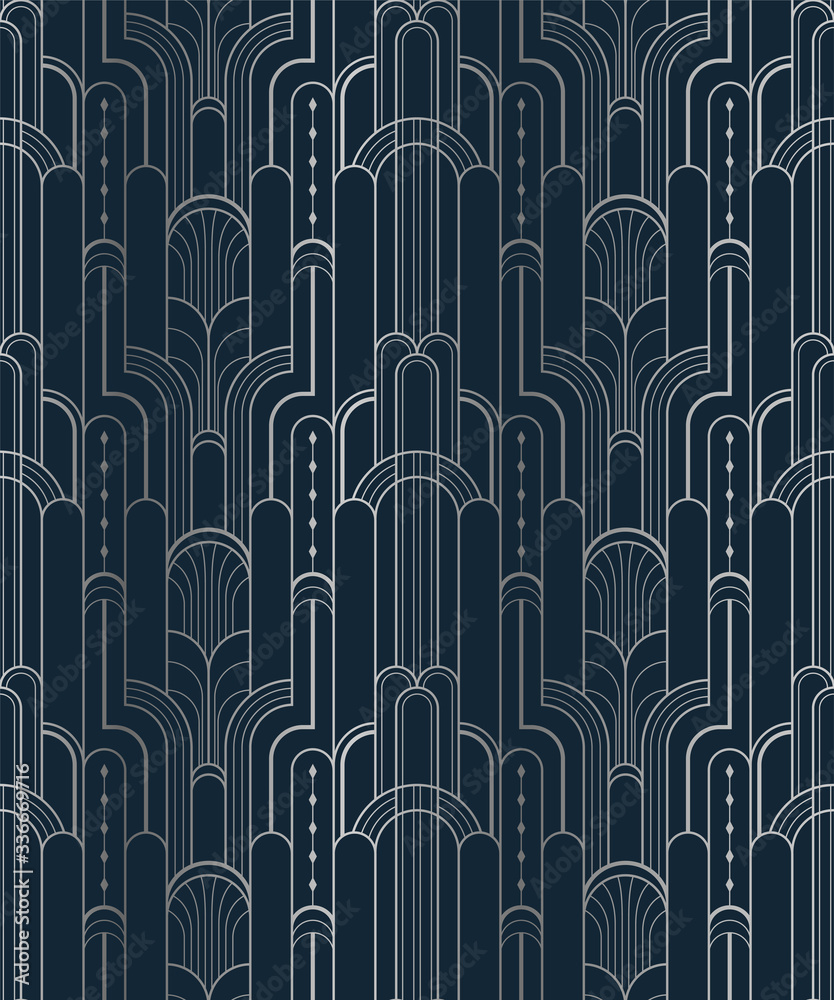 Dark blue and silver art deco geometric seamless pattern Stock Vector Adobe Stock
