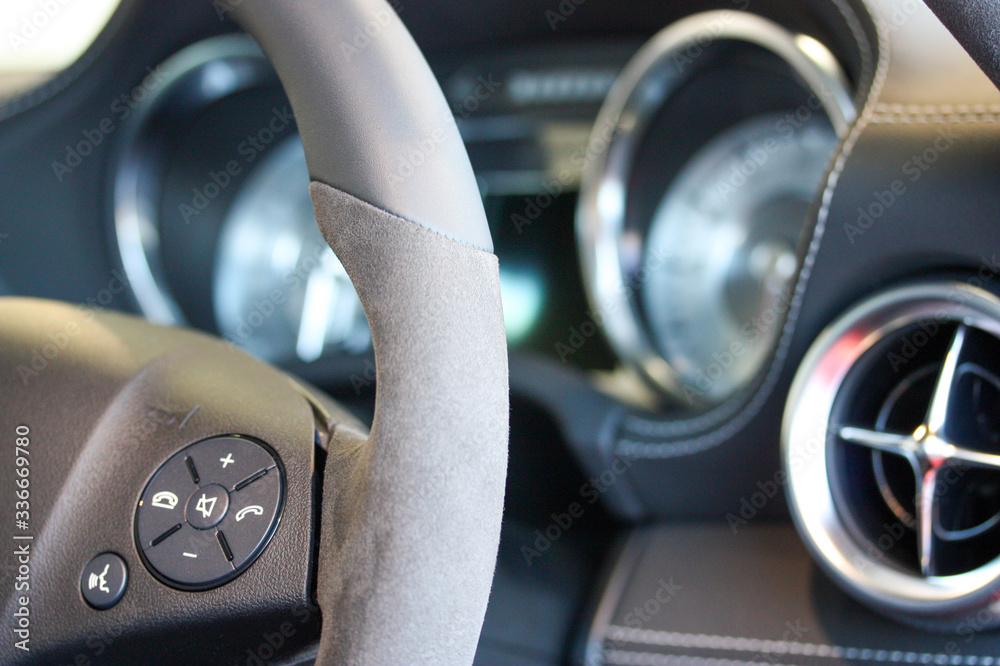 Close up of suede steering wheel