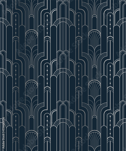 Dark blue and silver art deco geometric seamless pattern