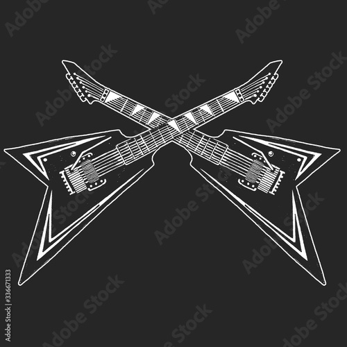 Icon of electric vector guitar. Online internet musical school. Music education. Heavy metal, rock. Print for shirt, tee. Tattoo design.