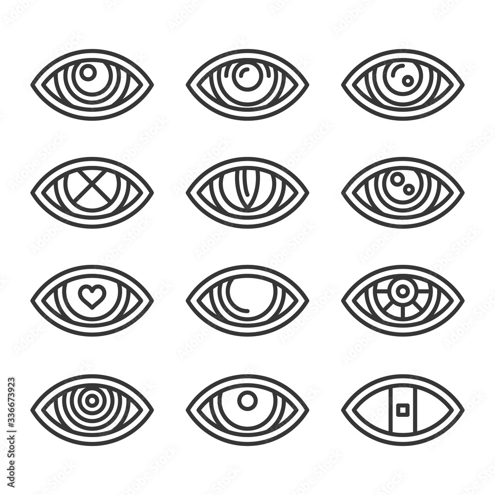 Eye Icons Set on White Background. Line Style Vector Eye Icons Set on White Background. Line Style Vector