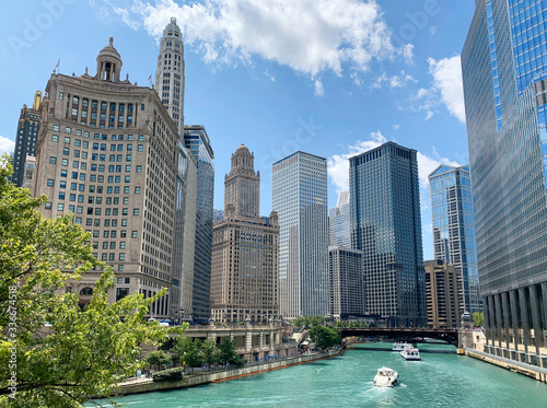 Chicago cityscape and Chicago River during summer photo