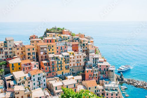 Amazing view of the beautiful village of Manarola in the Cinque Terre Reserve.