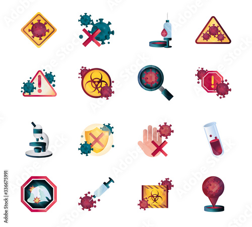 disease infection outbreak pandemic stop coronavirus covid 19 icons set