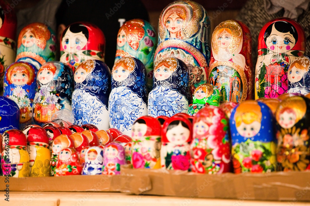 russian nesting dolls matryoshka in the market