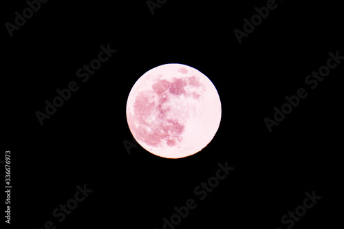 Strawberry Moon Spring Full Moon on Night Sky Background