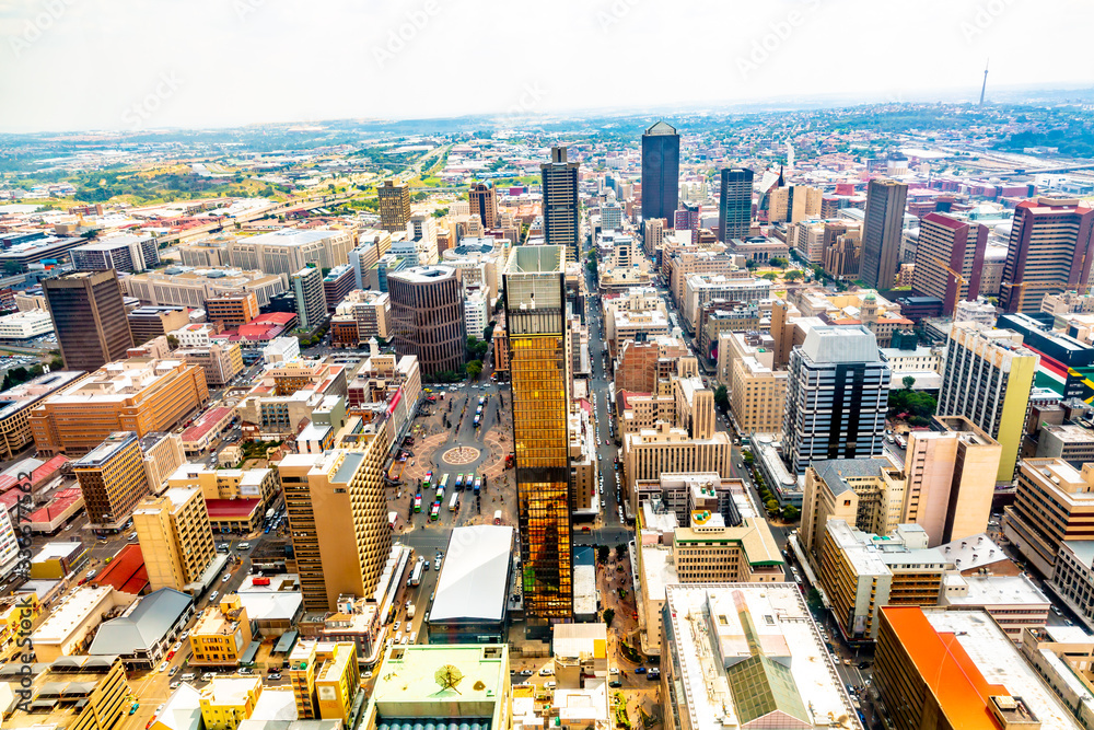 Aerial view of Johannesburg city skyline