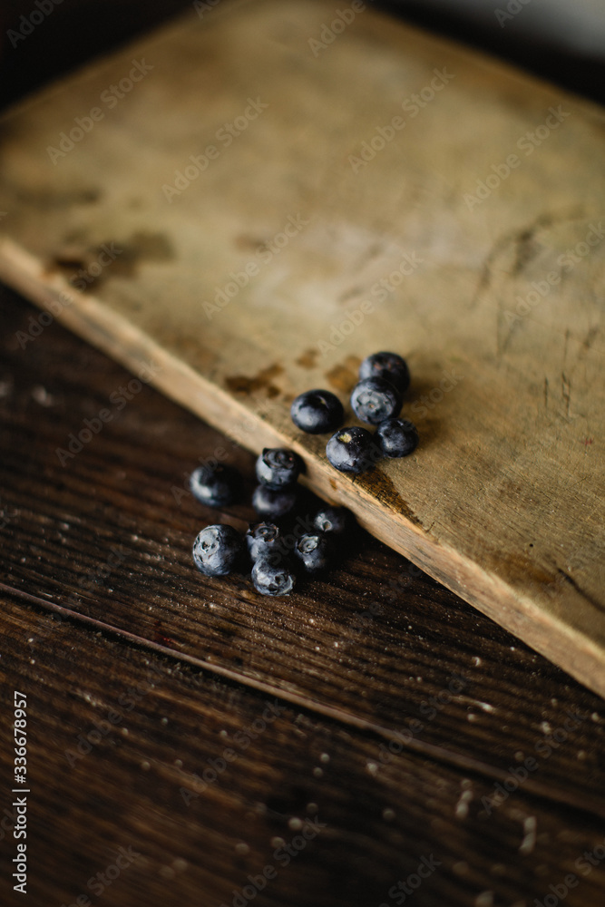 Blueberries on wood