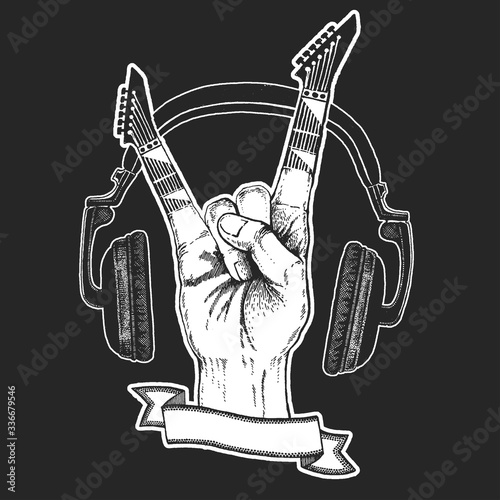 Rock heavy metal, hard rock music hand symbol. Vector icon.