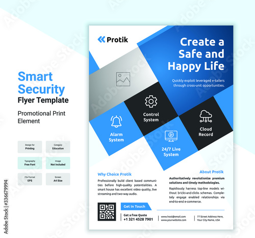 Smart Security Flyer Template Design with Blue Graphical Element Concept