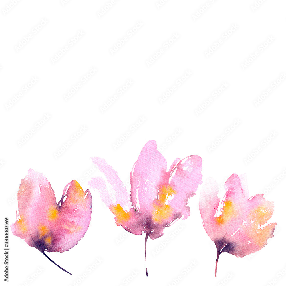 Floral greeting card with pink tulips. Pink drawing flowers. Wedding invitation with gentle flowers. Pink watercolor tulips on white background.
Floral greeting card with pink tulips. Pink drawing flowers. Wedding invitation with gentle flowers. Pink watercolor tulips on white background.