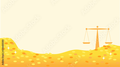 お金の山、宝物、富、財産、天秤、資産運用、big bright treasure of gold coins